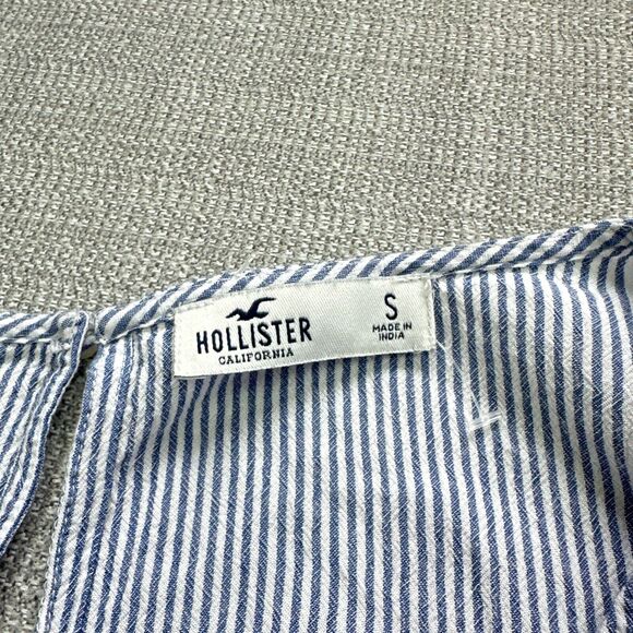 Boho Hollister Striped Tie Front Babydoll‎ Top Small Blue White Peplum Coastal - Picture 2 of 8